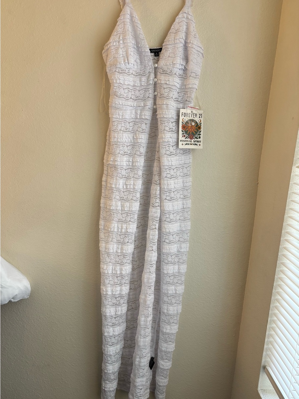 Forever 21 White Lace Maxi Dress Boho Cottagecore Festival Size M